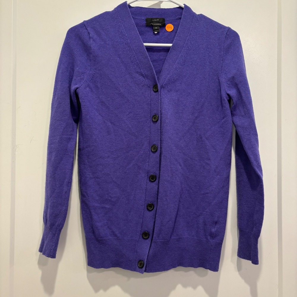 J.Crew Purple V-Neck Cardigan Sweater with Cashmere XS Button Front Knit Top